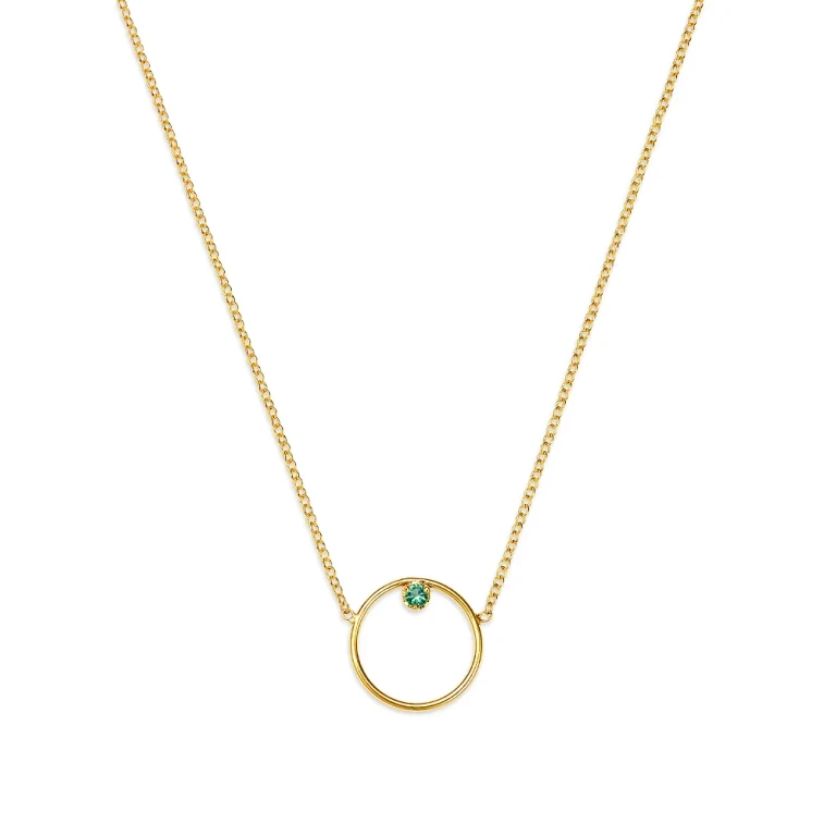 Zoe Chicco 14K Yellow Gold Emerald Gemstones Emerald in Circle Pendant Necklace, 16-18