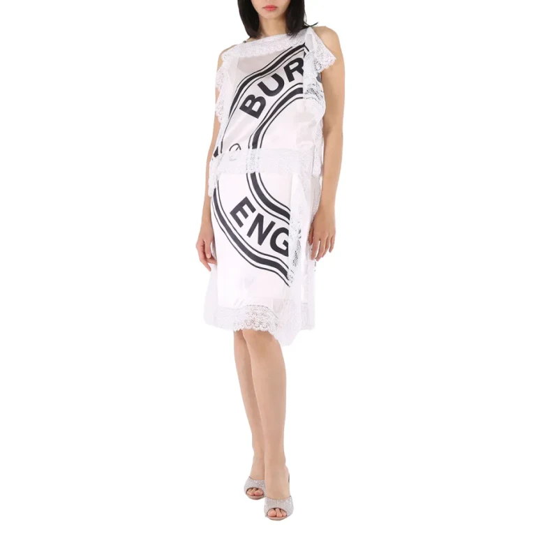 Burberry Ladies Lace-Detail Logo Silk Slip Midi-Dress