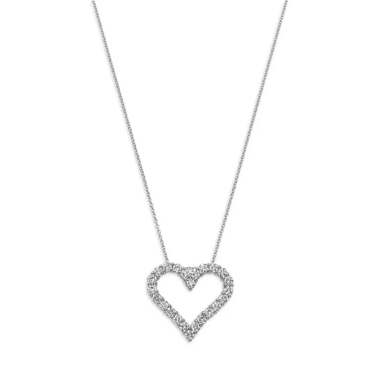 Diamond Heart Pendant Necklace in 14K White Gold, 1.8 tcw