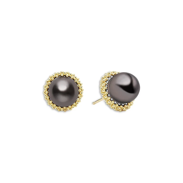 Lagos 18K Yellow Gold & Sterling Silver Luna Tahitian Black Pearl Stud Earrings