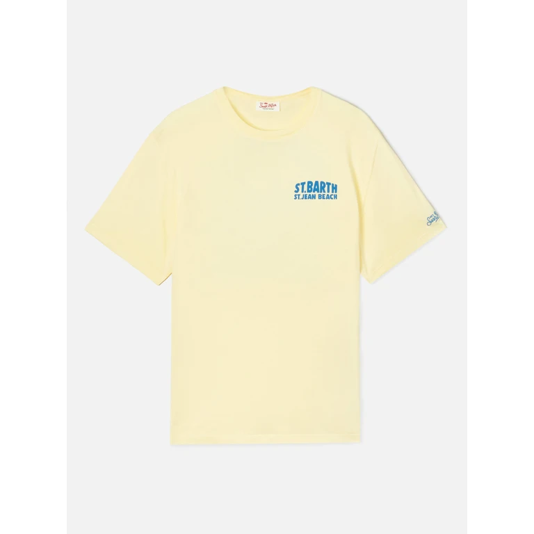 Mc2 Saint Barth Yellow Portland T-Shirt With St. Jean Beach Illustration - Men