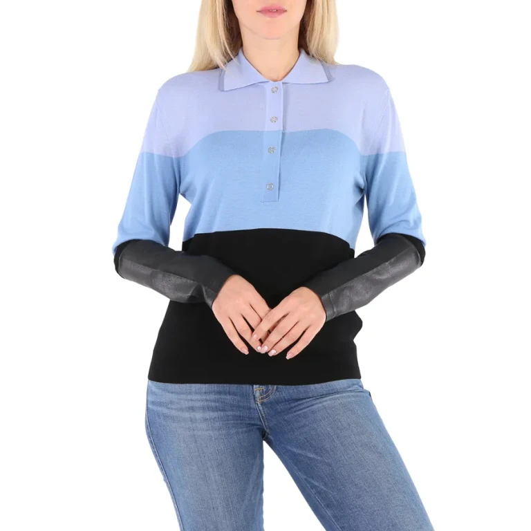 Burberry Ladies Blue Long Sleeve Polo Shirt