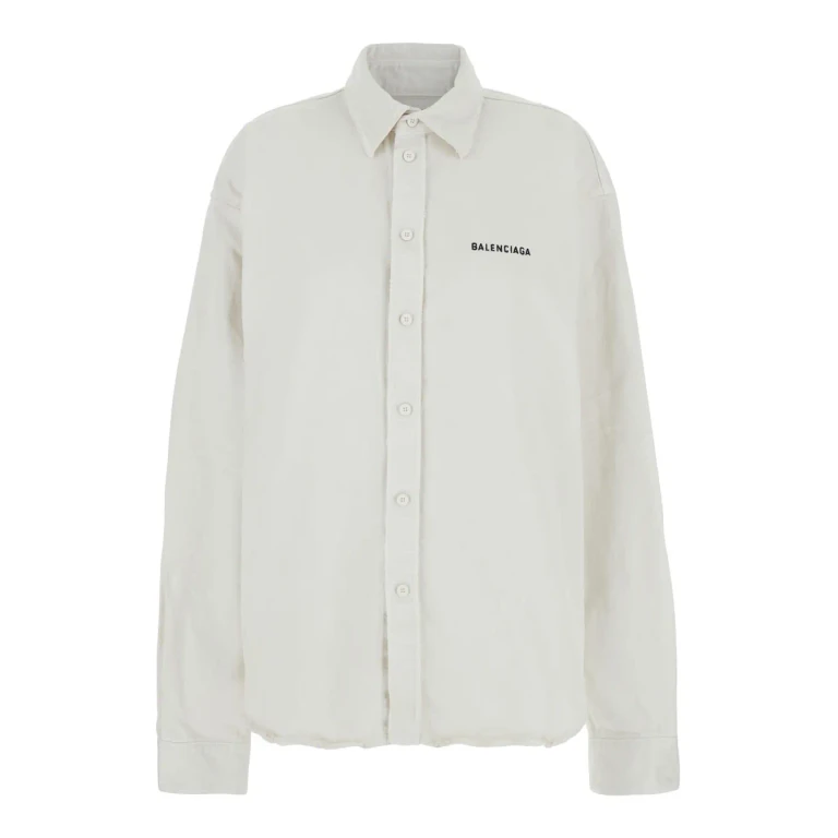 Balenciaga White Shirt With Lettering Logo Embroidered On The Front In Cotton Woman
