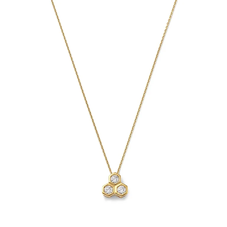Diamond Honeycomb Bezel Pendant Necklace in 14K Yellow Gold, 0.5 tcw