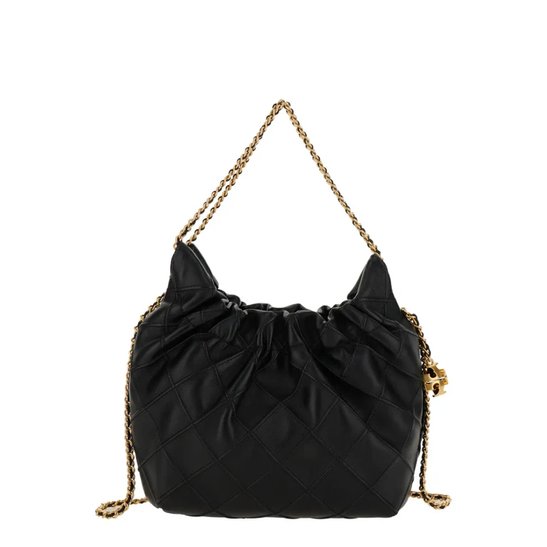 Tory Burch Shoulder Bag fleming With Chain Strap And Double T Motif In Black Pebbled Leather For Women