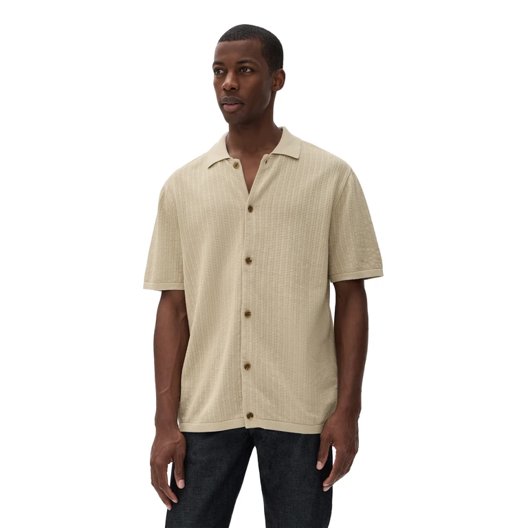 Rhythm Textured Knit Short Sleeve Shirt Stone XXL