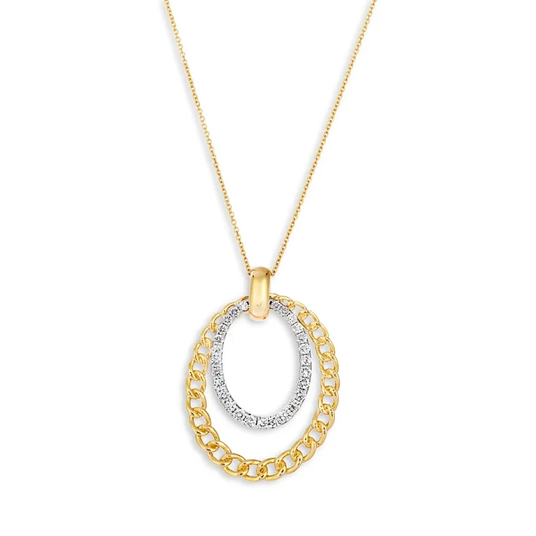 Diamond Pave Double Oval Pendant Necklace in 14K Yellow Gold, 0.60 tcw