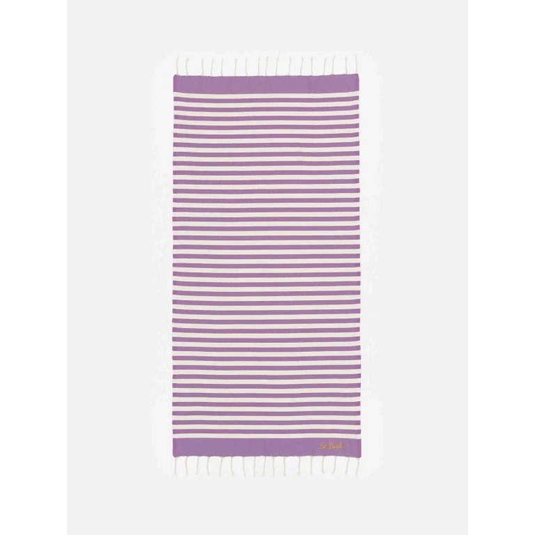 MC2 Saint Barth Cotton Beach Towel Fouta With Purple Striped Print