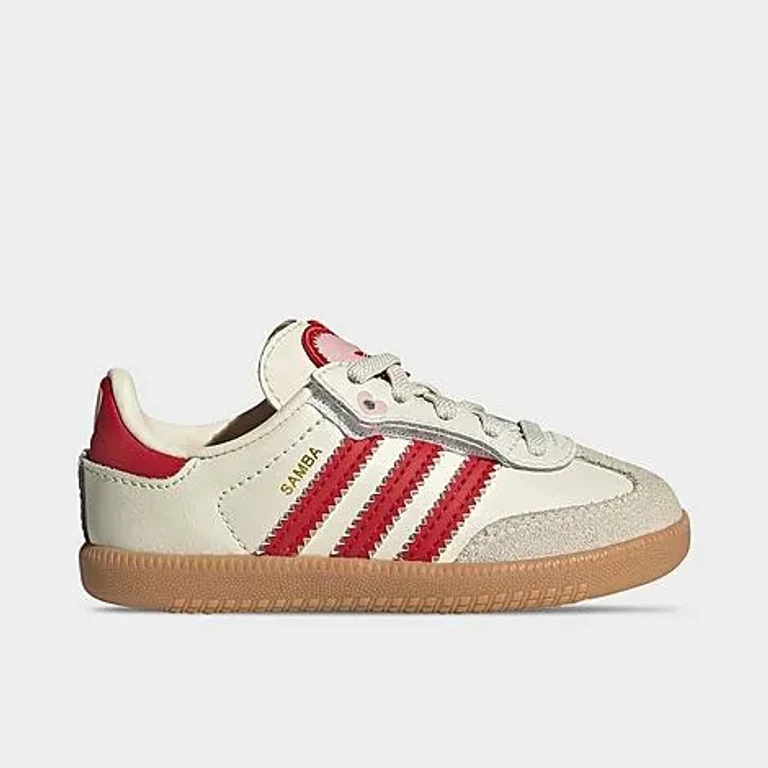 adidas Kids Toddler Originals Samba OG Comfort Closure SE Casual Shoes in Cream White/Better Scarlet/Gum Size: 4.0