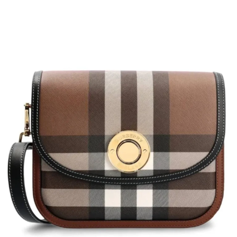 Burberry Dark Birch Brown Check And Leather Medium Elizabeth Bag