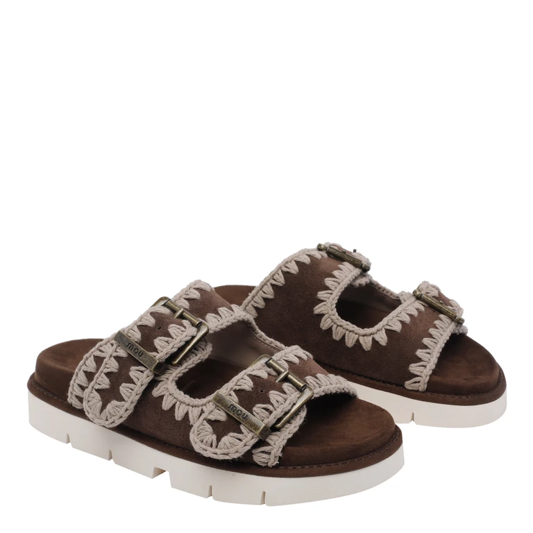 Mou Sandals Brown Suede Leather/rubber Sole - Women