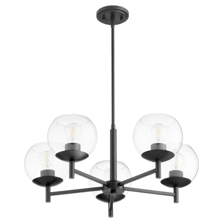 Matte Black Five Light Chandelier from the Lyon Collection