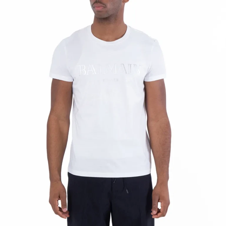 Balmain Logo Embossed Cotton T Shirt