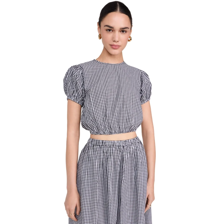 Playa Lucila Short Sleeve Top Black Gingham S