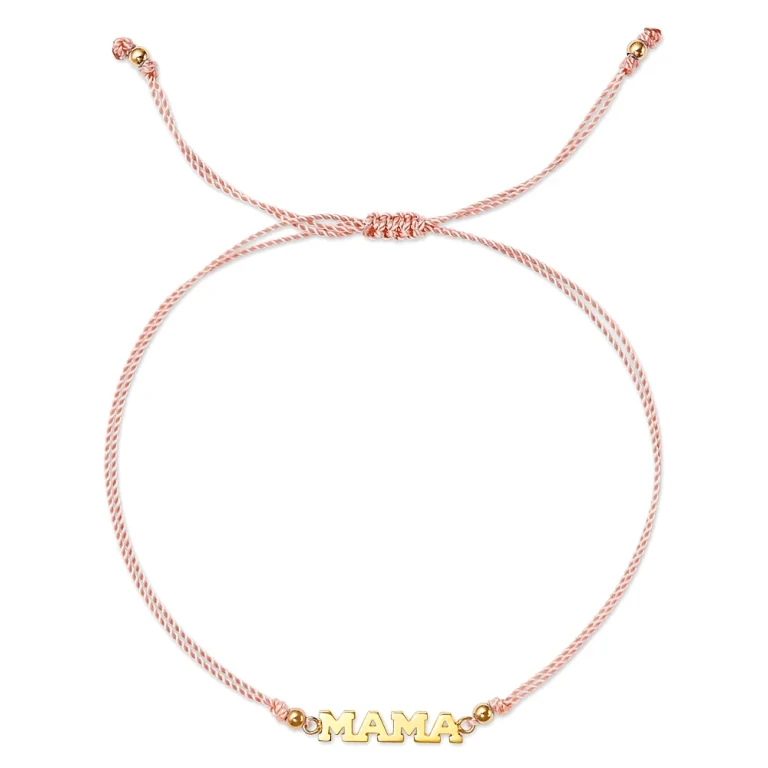 Zoe Chicco 14K Yellow Gold Midi Bitty Symbols Mama Pink Cord Bolo Bracelet