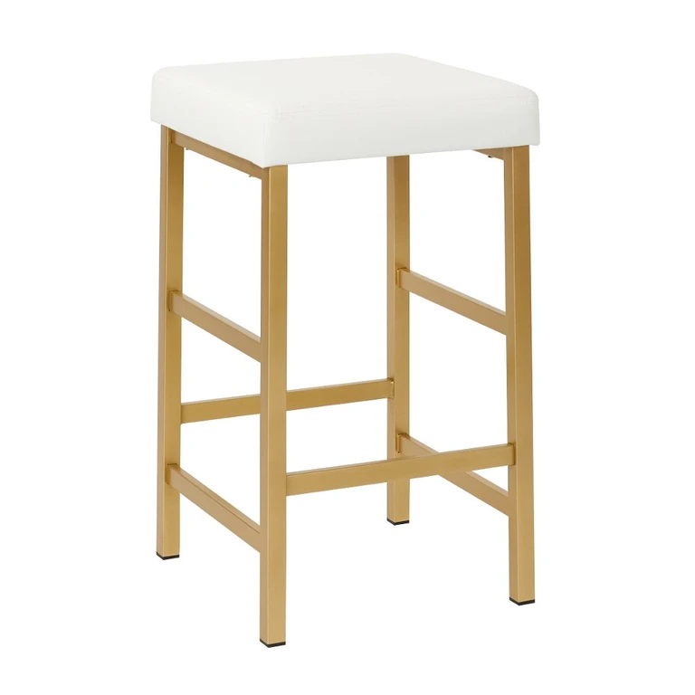 Metro White and Gold 26" Backless Stool