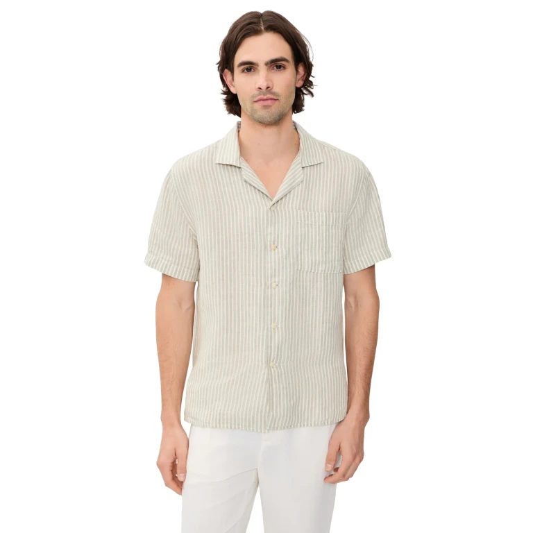 Alex Crane Striped Linen Camp Shirt Saltlines M