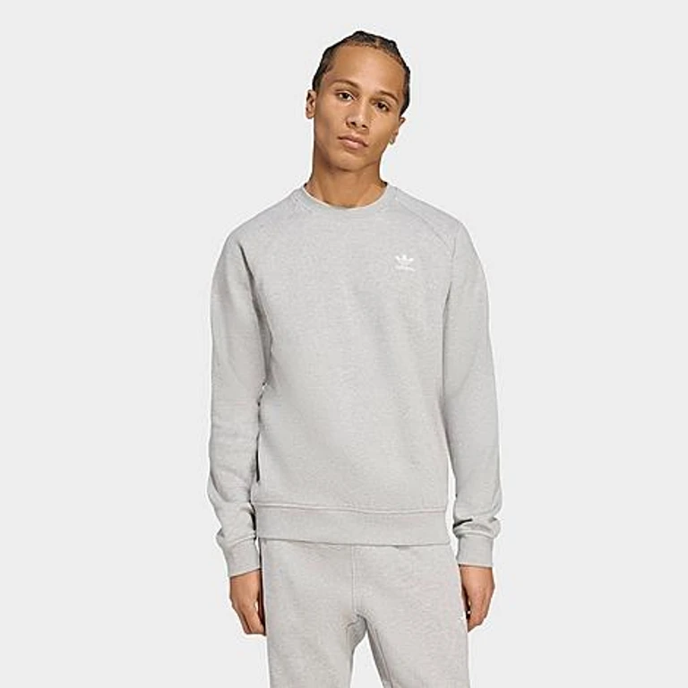 adidas Men's Originals Trefoil Essentials Crewneck Sweatshirt in Medium Grey Heather/White Size: XS