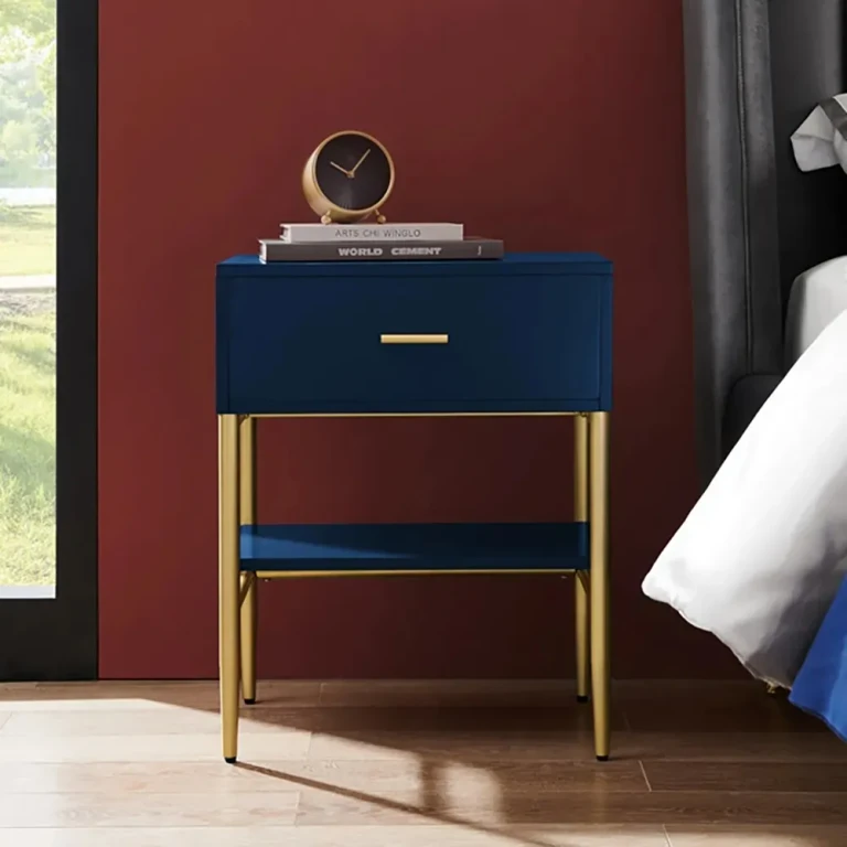 Nordic Blue Nightstand with Drawer & Shelf