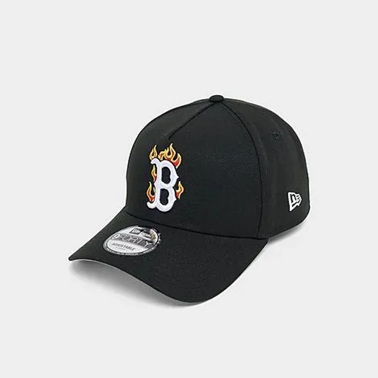 New Era Boston Red Sox MLB Flames 9FORTY A-Frame Snapback Hat in Black/White