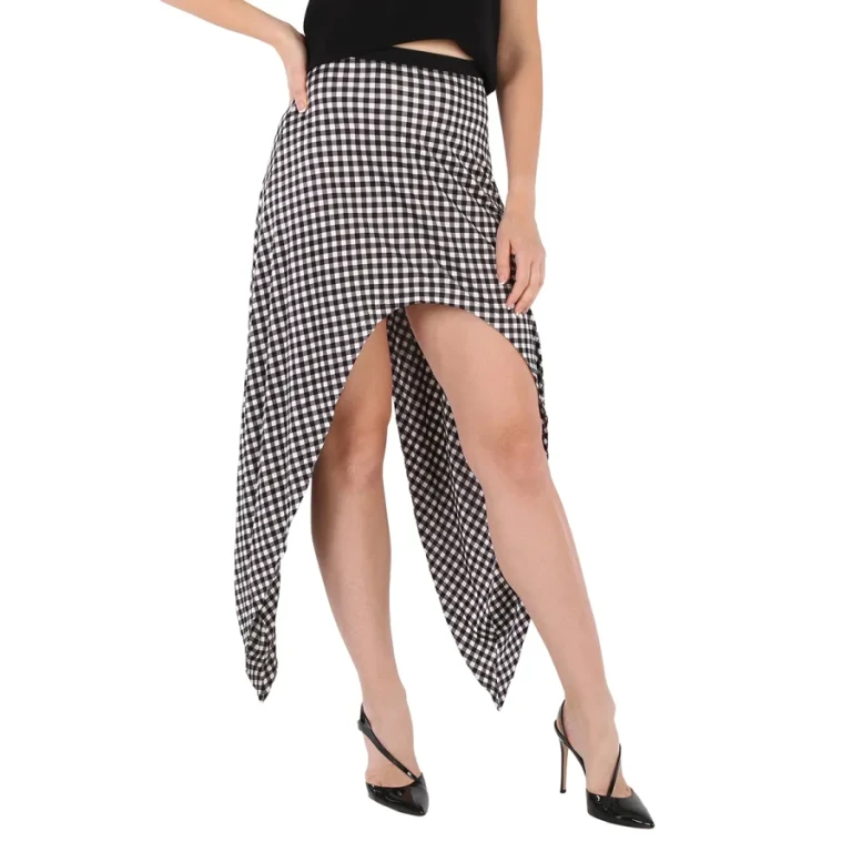 Burberry Ladies Black Gingham Check Back Tie Skirt