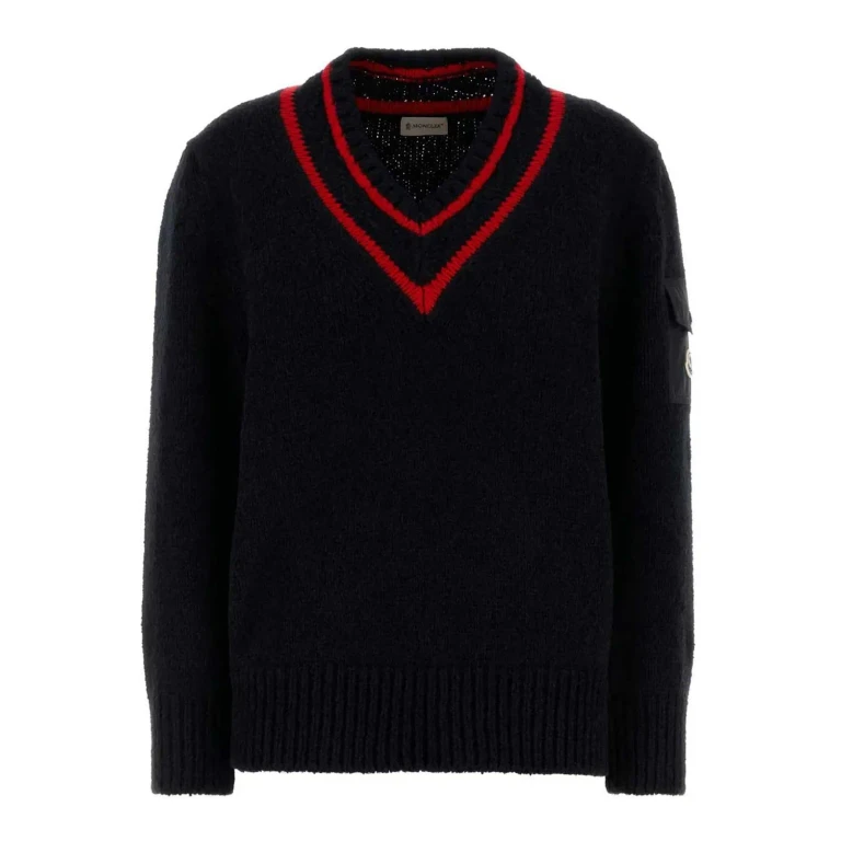 Moncler Pull À Col V - Bleu Foncé