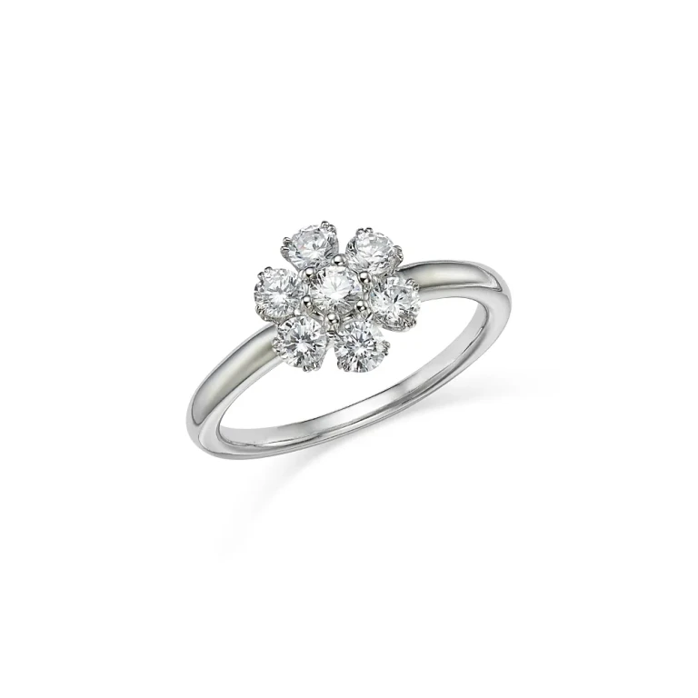 Certified Diamond Flower Ring in 14K White Gold featuring diamonds with the DeBeers Code of Origin, 0.75 tcw