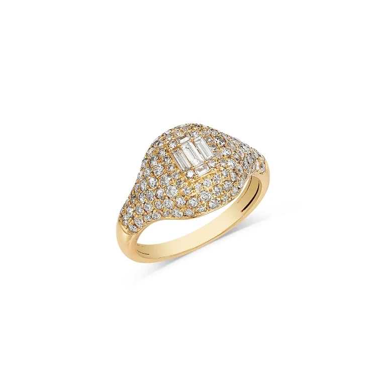 Diamond Round & Baguette Ring in 14K Yellow Gold, 1.25 tcw