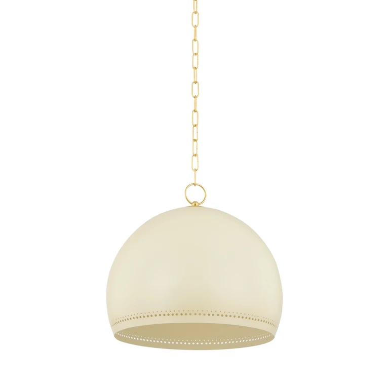 Etna 1-Light Pendant in Aged Brass with Soft Cream