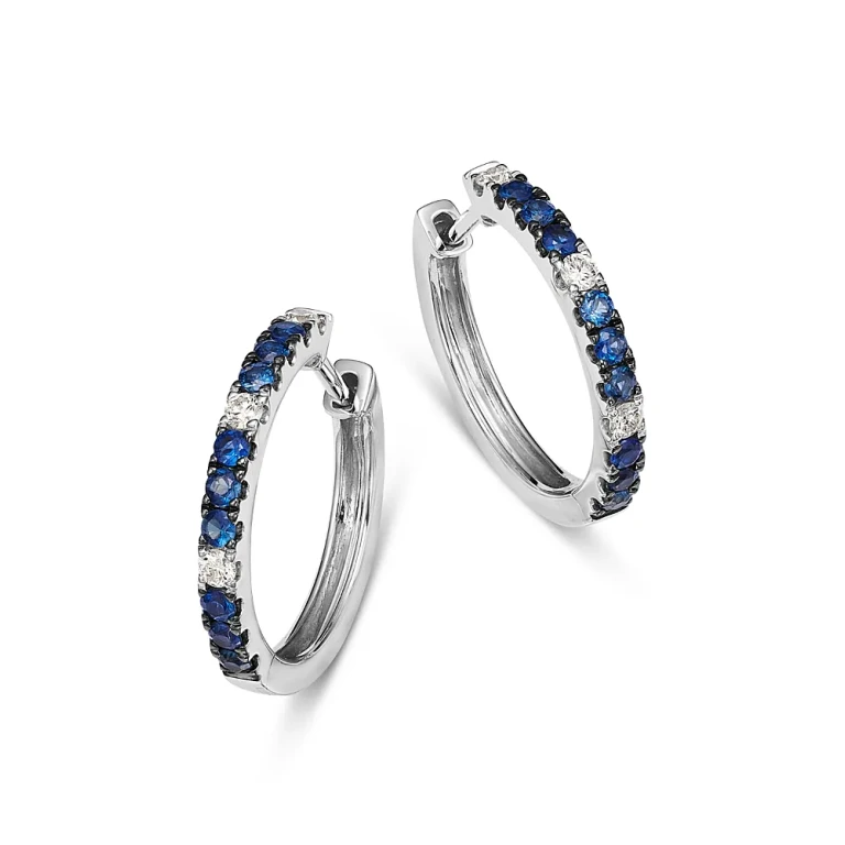 14K White Gold Hoop Earrings with Sapphires & Diamonds