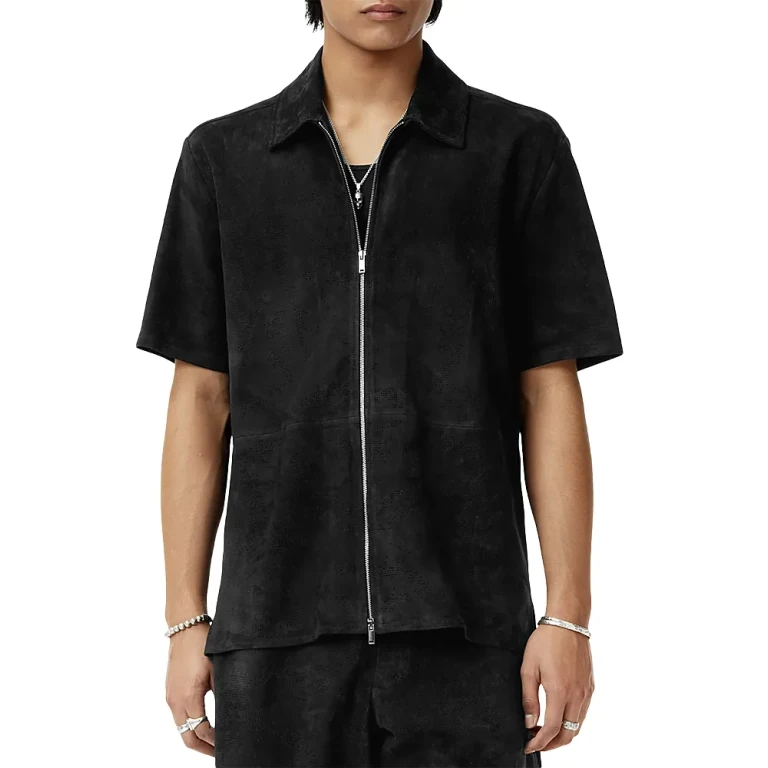 John Varvatos Wade Suede Perforated Short Sleeve Shirt
