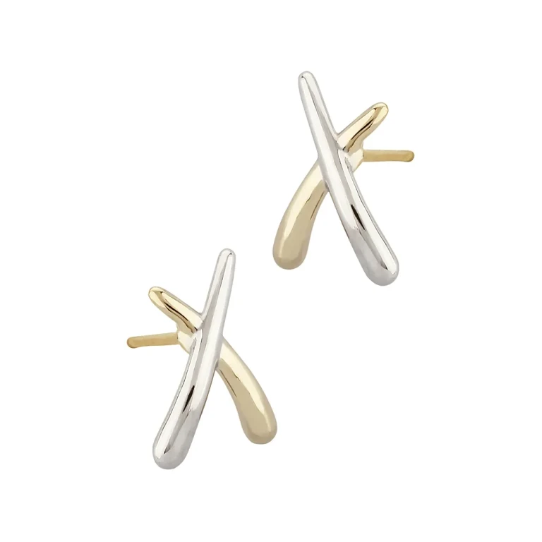 Small Crossover Stud Earrings in 14K White & Yellow Gold