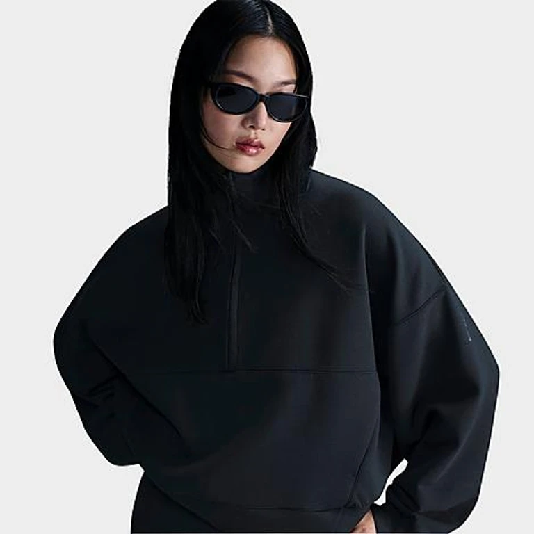 Nike Women's 24.7 ImpossiblySoft Dri-FIT Oversized Half-Zip Top in Black/Dark Smoke Grey Size: XXS
