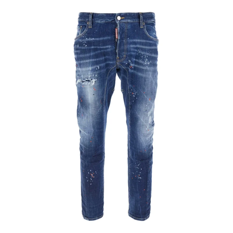 Dsquared2 tidy Biker Blue Jeans With Paint Embellishments And Logo Patch On The Rear In Denim Man