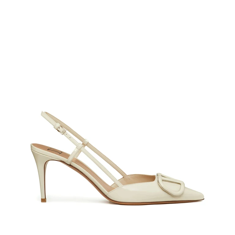 Valentino Sling Back Vlogo Signature Nude & Neutrals Patent Leather Calzature - Women