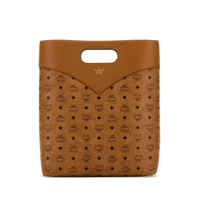 bedruckte Canvas Shopping Bag Cognac