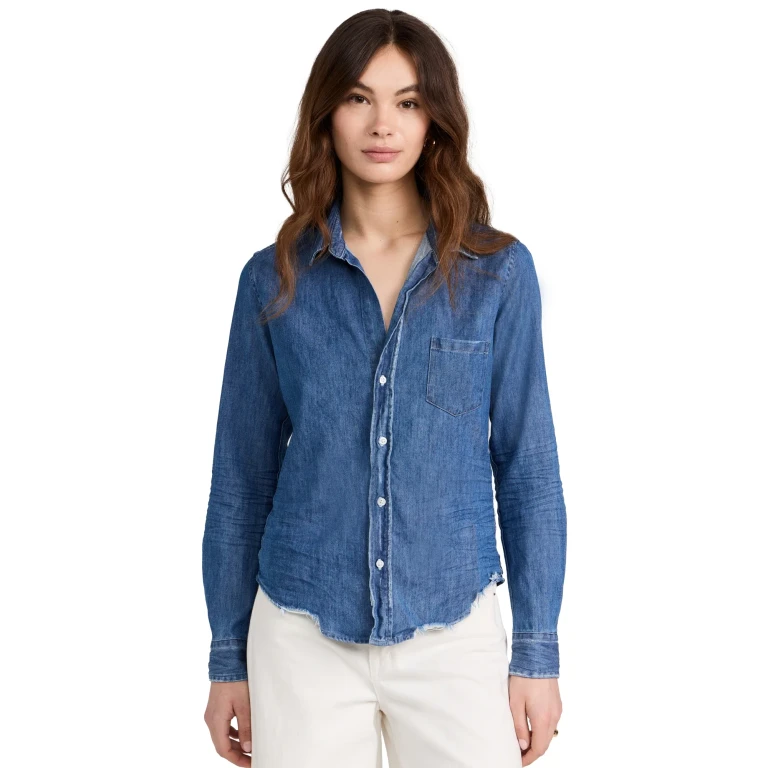 Frank & Eileen Tailored Button Up Shirt Vintage Stonewashed Indigo L