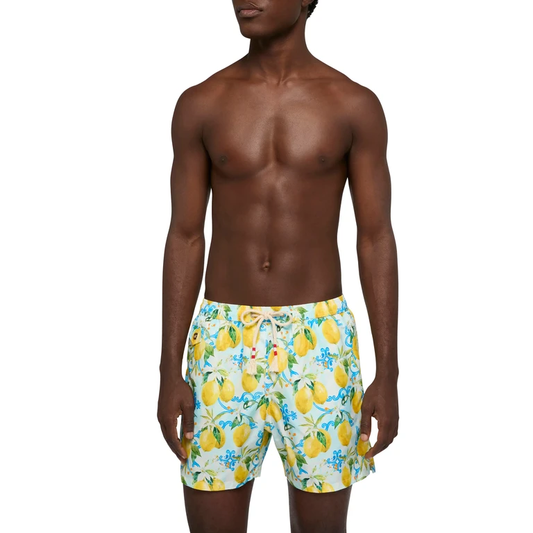 Mc2 Saint Barth Lightweight Fabric Swim-Shorts Lighting 70 With Majolica Print White Swimshort - Men