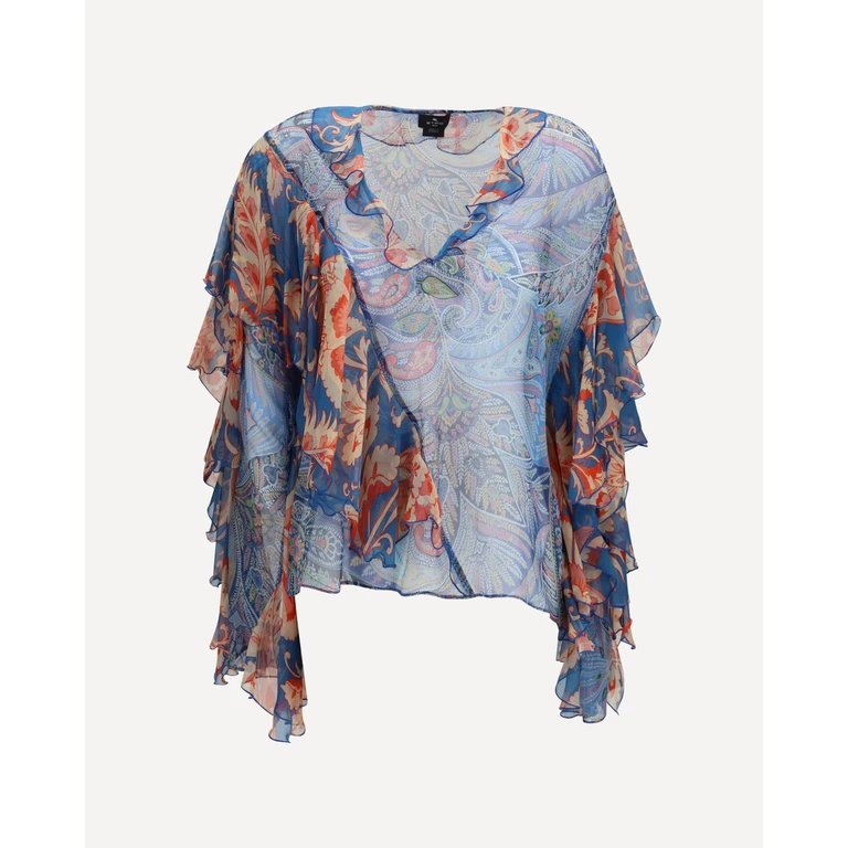 ETRO Long-sleeve silk Shirt with ruffles and floral motif Female 42
