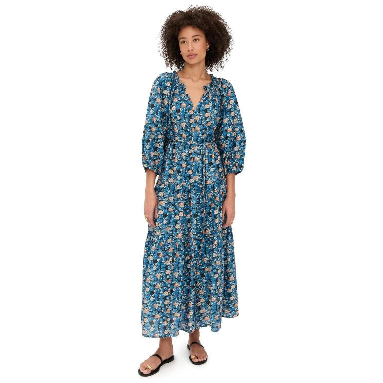 Apiece Apart Long Sleeve Uva Dress Florette Blue S