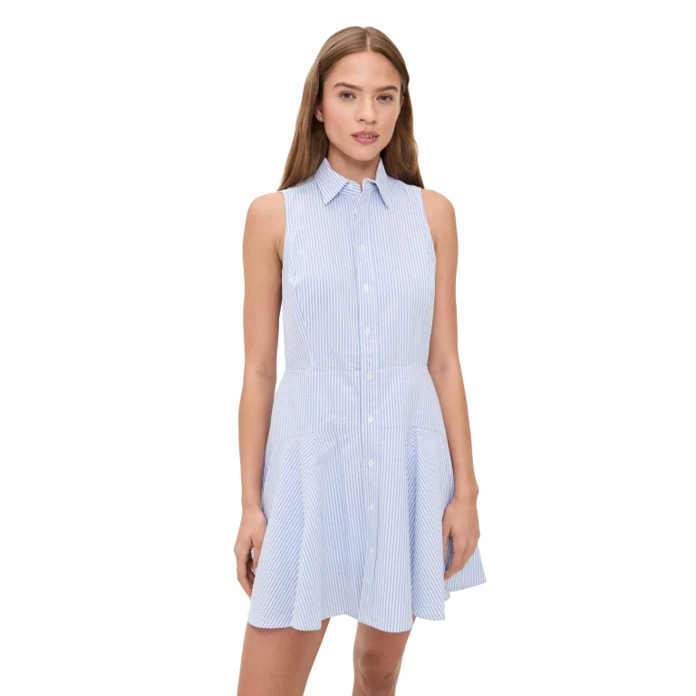 RLX Ralph Lauren Seersucker Woven Collared Sleeveless Dress Blue Mist/Ceramic White 8