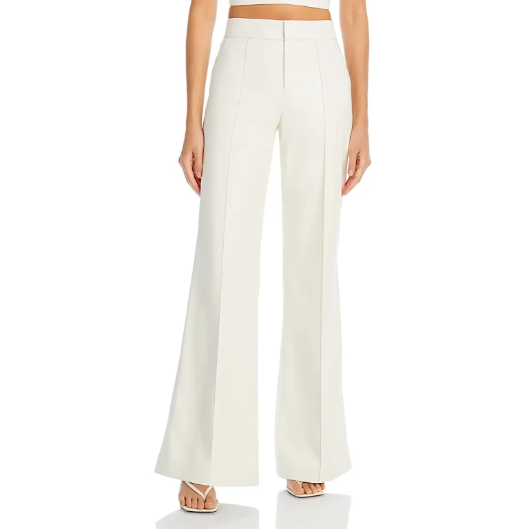 Alice and Olivia Dylan High Waist Wide Leg Pants in Ecru Vegan Leather