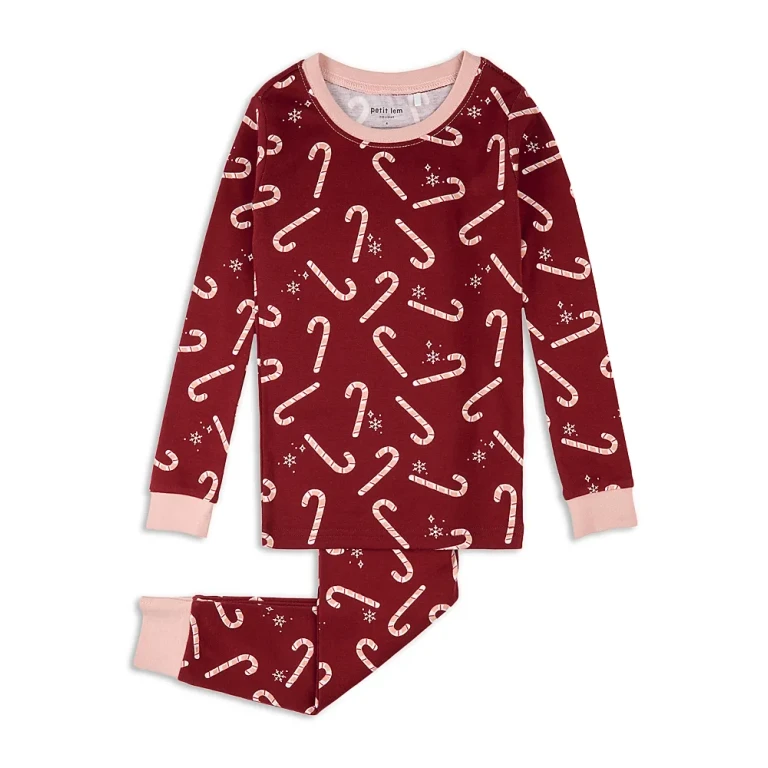 petit lem Girls' Candy Cane Print Pajama Set - Little Kid
