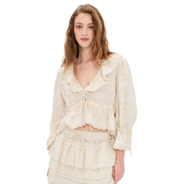 WAYF Sophia Ruffle Top Beige L