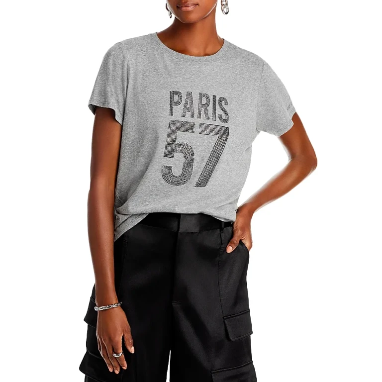 Cinq a Sept Rhinestone Paris Cotton Tee