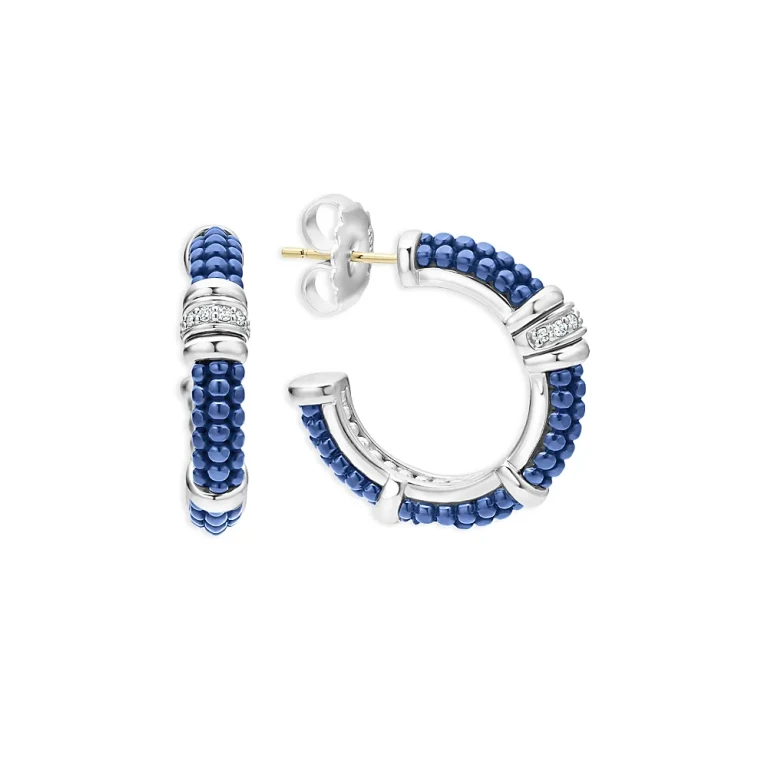 Lagos Sterling Silver Ultramarine Bead & Diamond Hoop Earrings