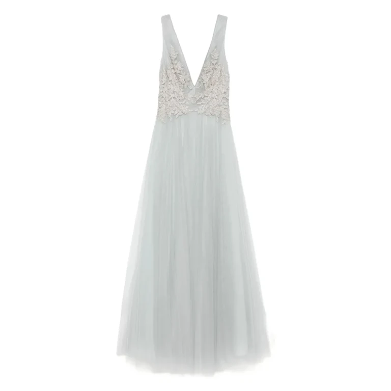 Costarellos Embellished V-neck Tulle Maxi Dress