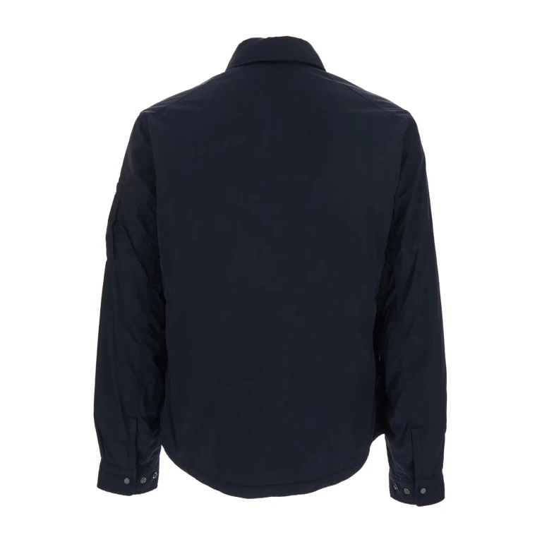 C. P. Company Blue Jacket With Classic Collar And Logo Plate On Sleeve In Tech Fabric Man