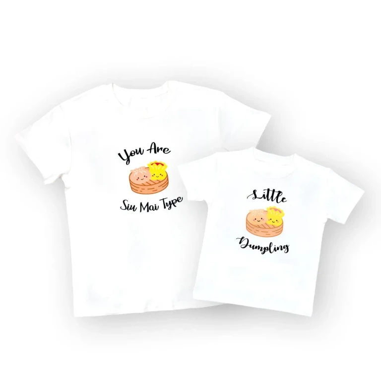 Mommy & Me Set Organic Cotton T-Shirts - Dim Sum - Dim Sum Adult Tee in S + Kids Tee in 3-4Y