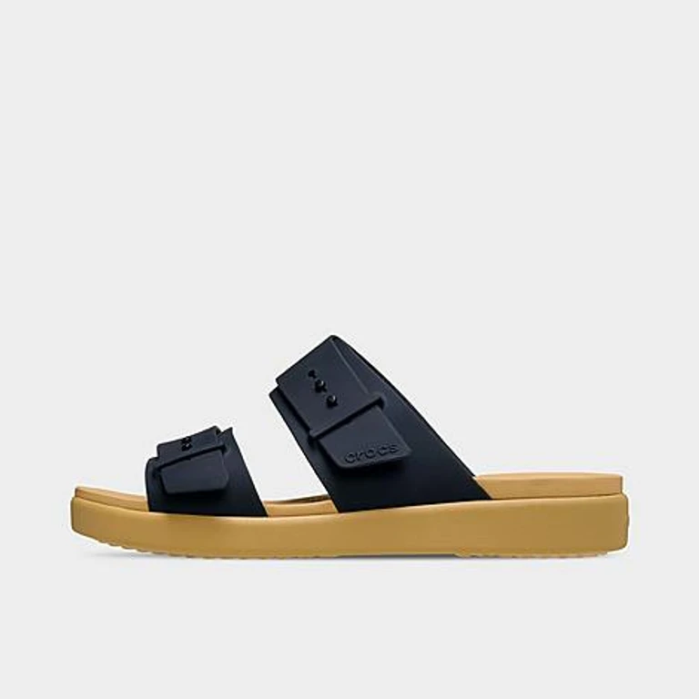 Crocs Women's Brooklyn Buckle Low Low Casual Sandals in Black/Tan Size: 4.0